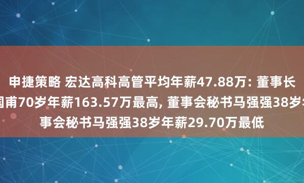 申捷策略 宏达高科高管平均年薪47.88万: 董事长及非独立董事沈国甫70岁年薪163.57万最高, 董事会秘书马强强38岁年薪29.70万最低
